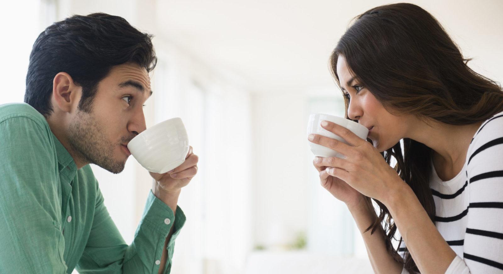 Couple drinking coffee together